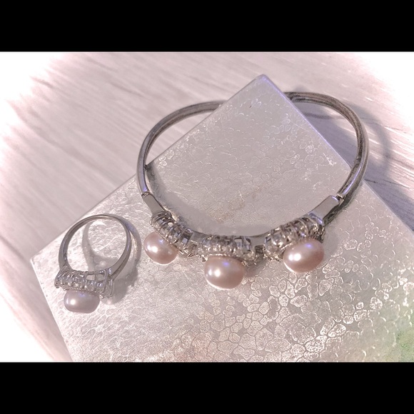 Authentic pink Cultured Pearl Diamond Bracelet & Ring - Picture 3 of 3